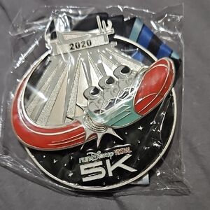 Disney 5K Medal with Red and Silver Design